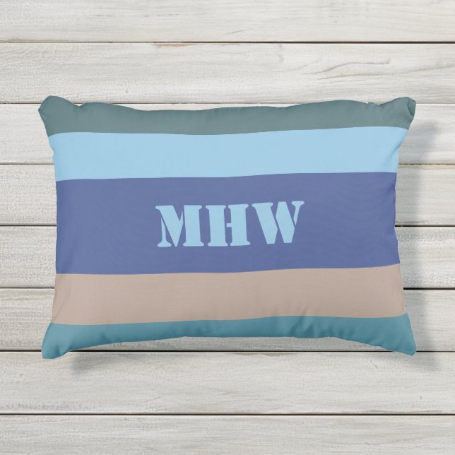 Nautical Stripes benutzerdefiniertes Monogramm-Wur Kissen Für Draußen (Vorderseite)