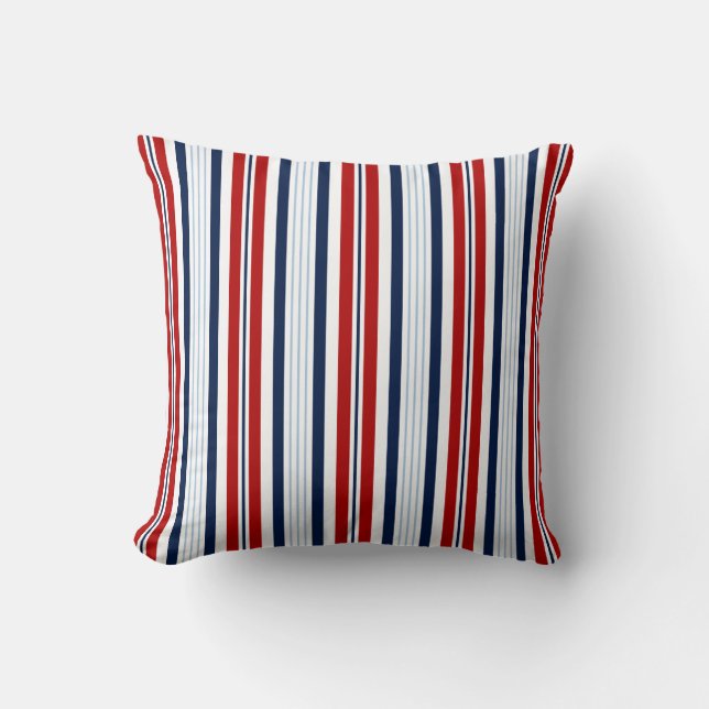 Nautical Stripes -  Blue, White, Red Maritime Kissen (Vorderseite)