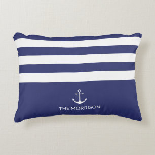 Nautical Stripes Boot Name weißer Ankernacht blau Dekokissen
