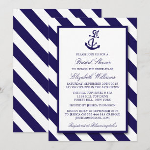 Nautical Stripes & Navy Blue Anchor Brautparty Einladung