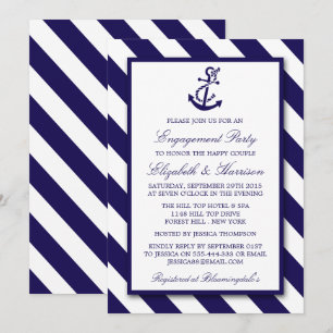 Nautical Stripes & Navy Blue Anchor Verlobung Einladung