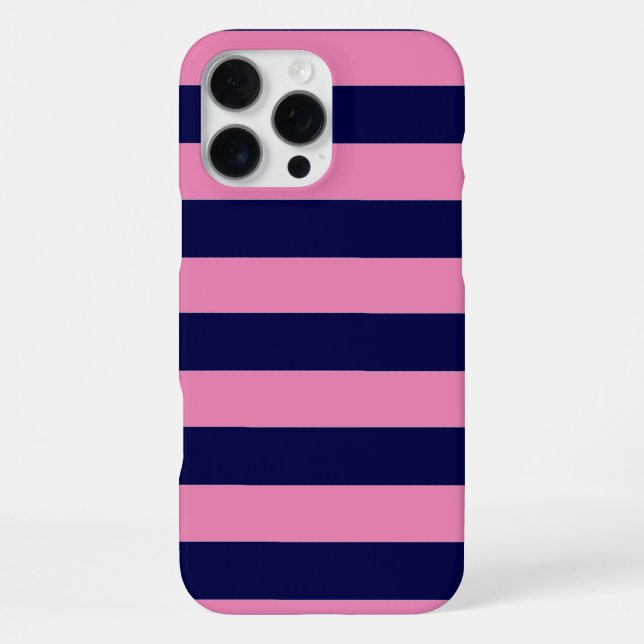 Nautical Stripes Navy Blue and Pink iPhone 16 Pro Max Hülle (Rückseite)