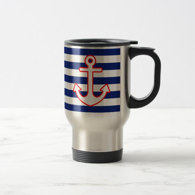 Nautical Style Anchor on Stripes Reisebecher (Rechts)