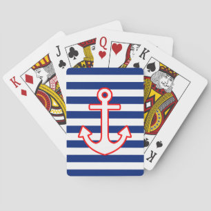 Nautical Style Anchor on Stripes Spielkarten