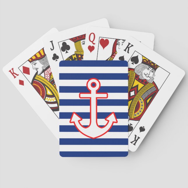 Nautical Style Anchor on Stripes Spielkarten (Rückseite)