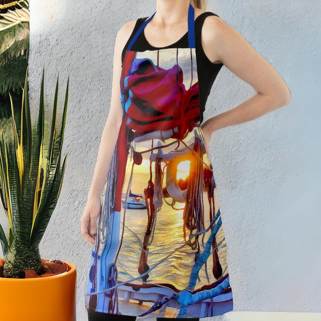 Nautical Sunset Thru the Sailboat Lifebuoy Schürze (Von Creator hochgeladen)