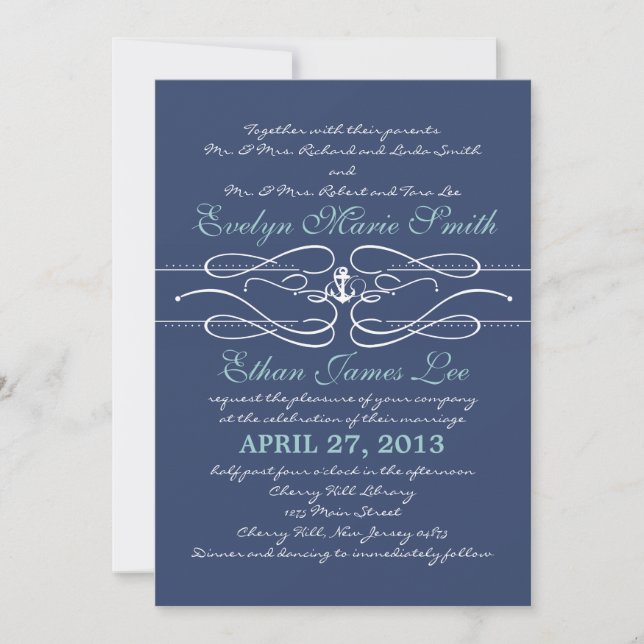 Nautical Swirl Hochzeitseinladung in der Marine Einladung (Vorderseite)
