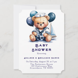 Nautical Teddy Bear Delight Boy Baby Dusche Einladung