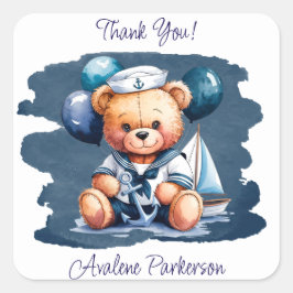Nautical Teddy Bear Delight Boy Baby Dusche Quadratischer Aufkleber