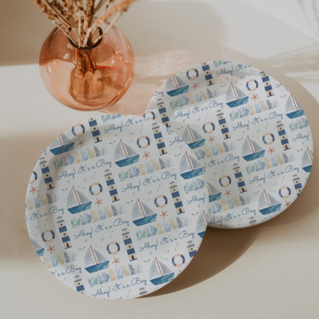 Nautical Theme Ahoy Es ist eine Baby-Dusche Pappteller (Von Creator hochgeladen)