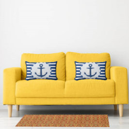 Nautical Theme Blue White Anchor Marine Stripe Dekokissen