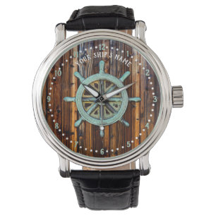 Nautical Theme Bronze Captains Wheel Armbanduhr