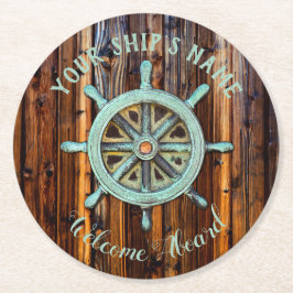 Nautical Theme Bronze Captains Wheel Runder Pappuntersetzer
