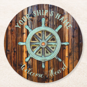 Nautical Theme Bronze Captains Wheel Runder Pappuntersetzer