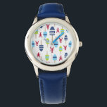 Nautical Theme Buoy and Hummer mit Monogramm Armbanduhr<br><div class="desc">Nautische blaue, weiße und grüne Bojen und rote Hummer sorgen für ein niedliches, unterhaltsames und farbenfrohes Ambiente für Ihr Strandhaus, Ihre Hütte oder Ihr Camp - auch ideal für nautische Geschenke. Personalisieren Sie dieses Küstendesign mit Ihrer Familie Monogramm oder Initialen. Ein perfektes Muster für ein Ferienhaus an der Küste oder...</div>