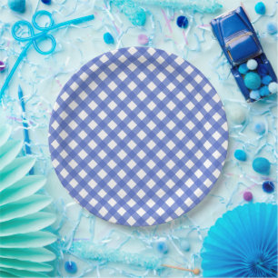 Nautical Theme - Navy Blue Gingham Paper Plate Pappteller