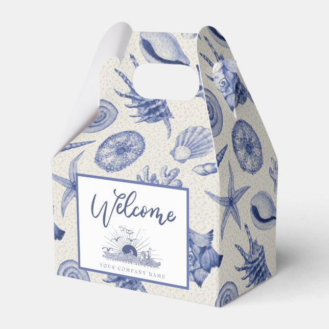 Nautical Themed Blue Seashell Custom Gevor Box Geschenkschachtel (Vorderseite)
