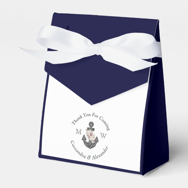 Nautical-Themed Floral Anchor White Navy Blau Geschenkschachtel (Vorderseite)