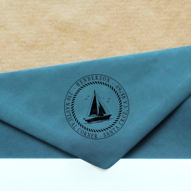 Nautical Themed Round-Rücksendeadresse für Segelbo Gummistempel (Von Creator hochgeladen)