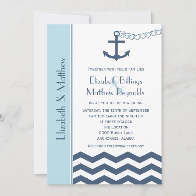 Nautical Themed Wedding Einladungen Blau (Vorderseite)