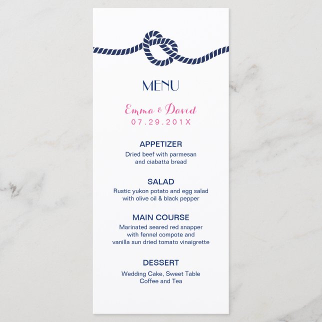 Nautical Tying Knot Elegant Wedding Menu (Devant)