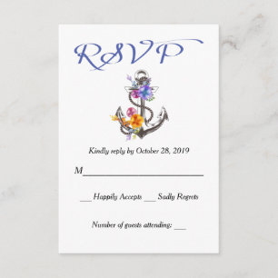 Nautical UAWG Boat Anchor Floral Blue Response RSVP Karte