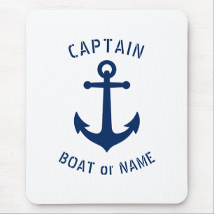Nautical Vintag Anchor Captain Boat oder Name Navy Mousepad