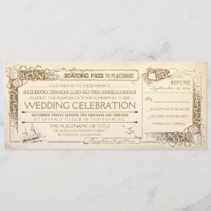 Nautical Vintage Wedding Invitation Pass d'embarqu