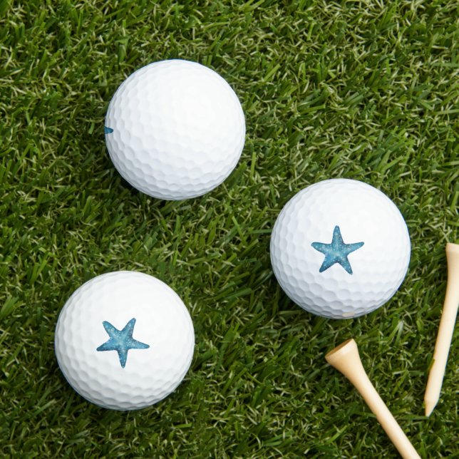 Nautical Watercolor Blue Starfish Golfball (Insitu Gras)