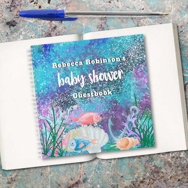Nautical Watercolor Glitzer Baby Showbook Notizbuch (Von Creator hochgeladen)