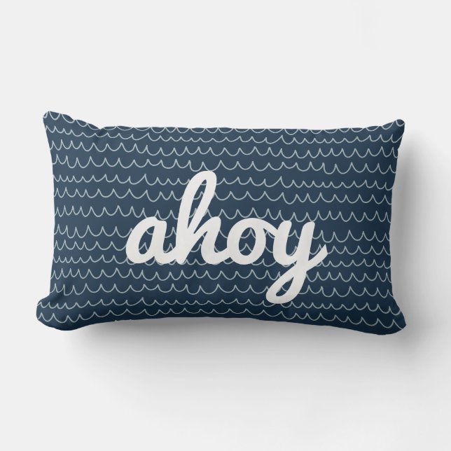 Nautical Wave Modern Coastal Ahoy Script Lendenkissen (Vorderseite)