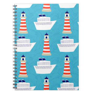 Nautical Waves: Lighthouse Cruiser Muster. Notizblock