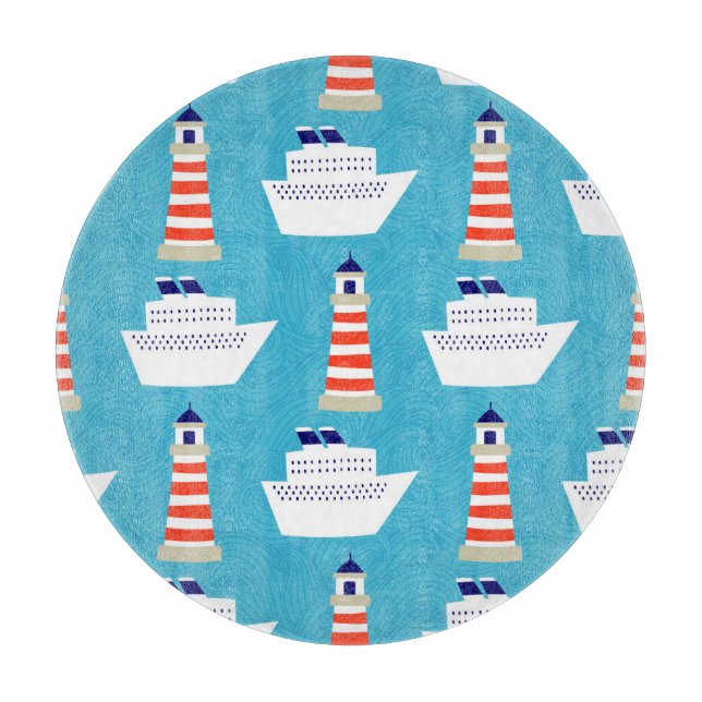 Nautical Waves: Lighthouse Cruiser Muster. Schneidebrett (Vorderseite)