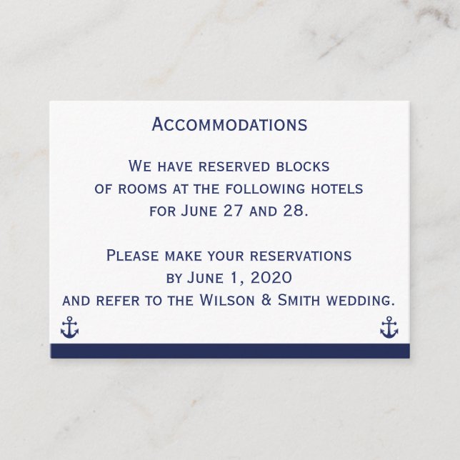 Nautical Wedding Accommodation Business Cards Begleitkarte (Vorderseite)