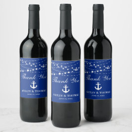 Nautical Wedding Anchor Lights Blue Vielen Dank Weinetikett