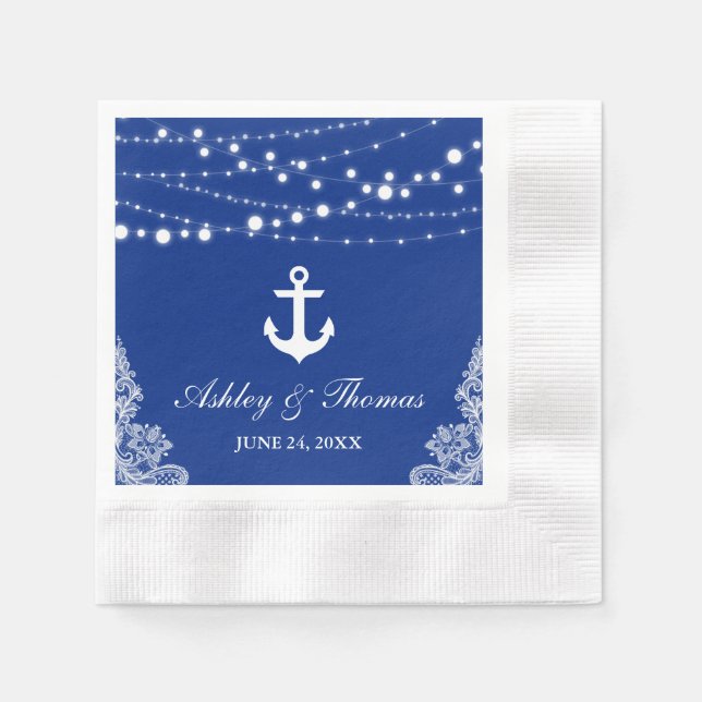 Nautical Wedding Anchor Lights & Lace Blue C Serviette (Vorderseite)
