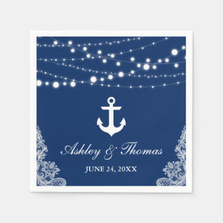 Nautical Wedding Anchor Lights & Lace Navy Blue Serviette
