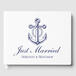 Nautical Wedding Anchor Navy Blue Just Married Gästebuch