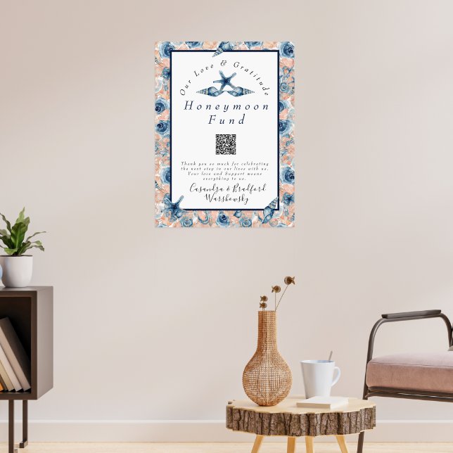 Nautical Wedding Beach Seashell Rose Flitterwochen Poster (Wohnzimmer 3)