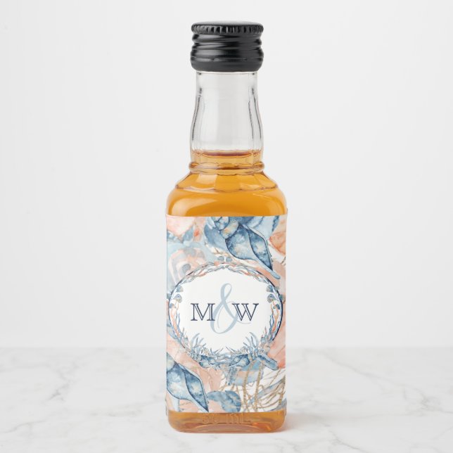 Nautical Wedding Beach Seashell und Rose Alkoholflaschenetikett (Vorderseite)