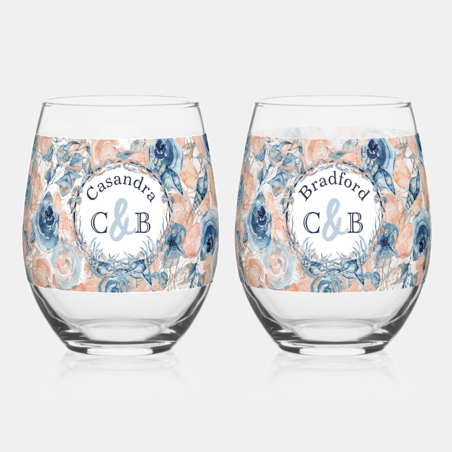 Nautical Wedding Beach Seashell und Rose Weinglas Ohne Stiel (Vorderseite)