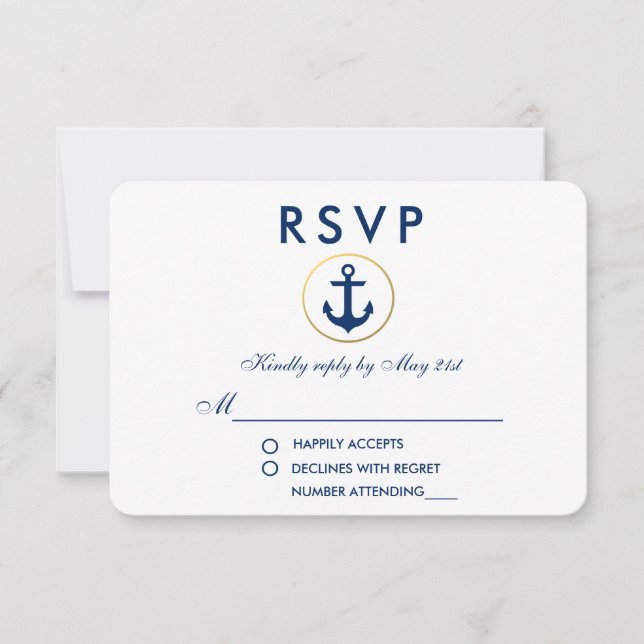 Nautical Wedding Blue Anchor UAWG RSVP Karte (Vorderseite)