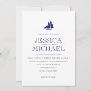 Nautical Wedding Blue Boat mit Segeln nach Maß Einladung