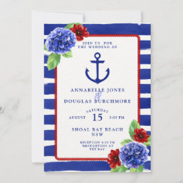 Nautical Wedding Blue Red Hydrangea Wasserfarbe Einladung