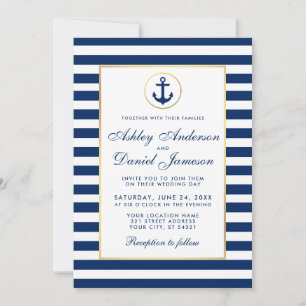 Nautical Wedding Blue Stripes Einladung