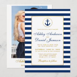 Nautical Wedding Blue Stripes laden BG Foto zurück Einladung