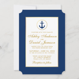 Nautical Wedding Blue Striping Gold Einladung G