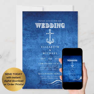 Nautical Wedding Blue White Anchor Digital Einladung