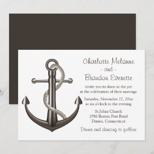 Nautical Wedding Brown Ship Anchor Beach Sailor Einladung