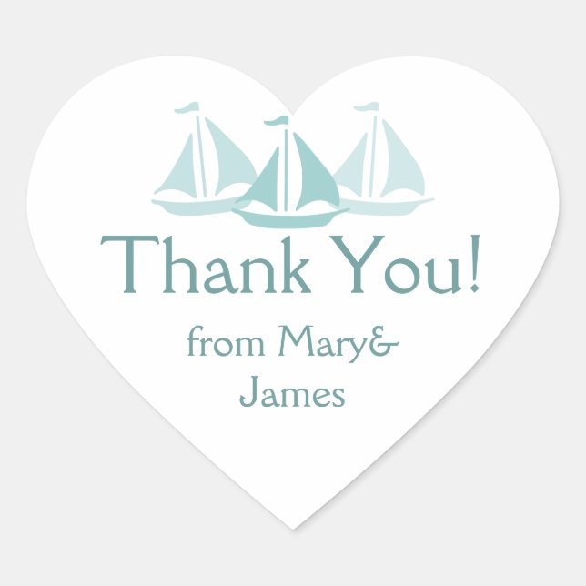 Nautical Wedding Danke Blue Boats Herz-Aufkleber (Vorderseite)